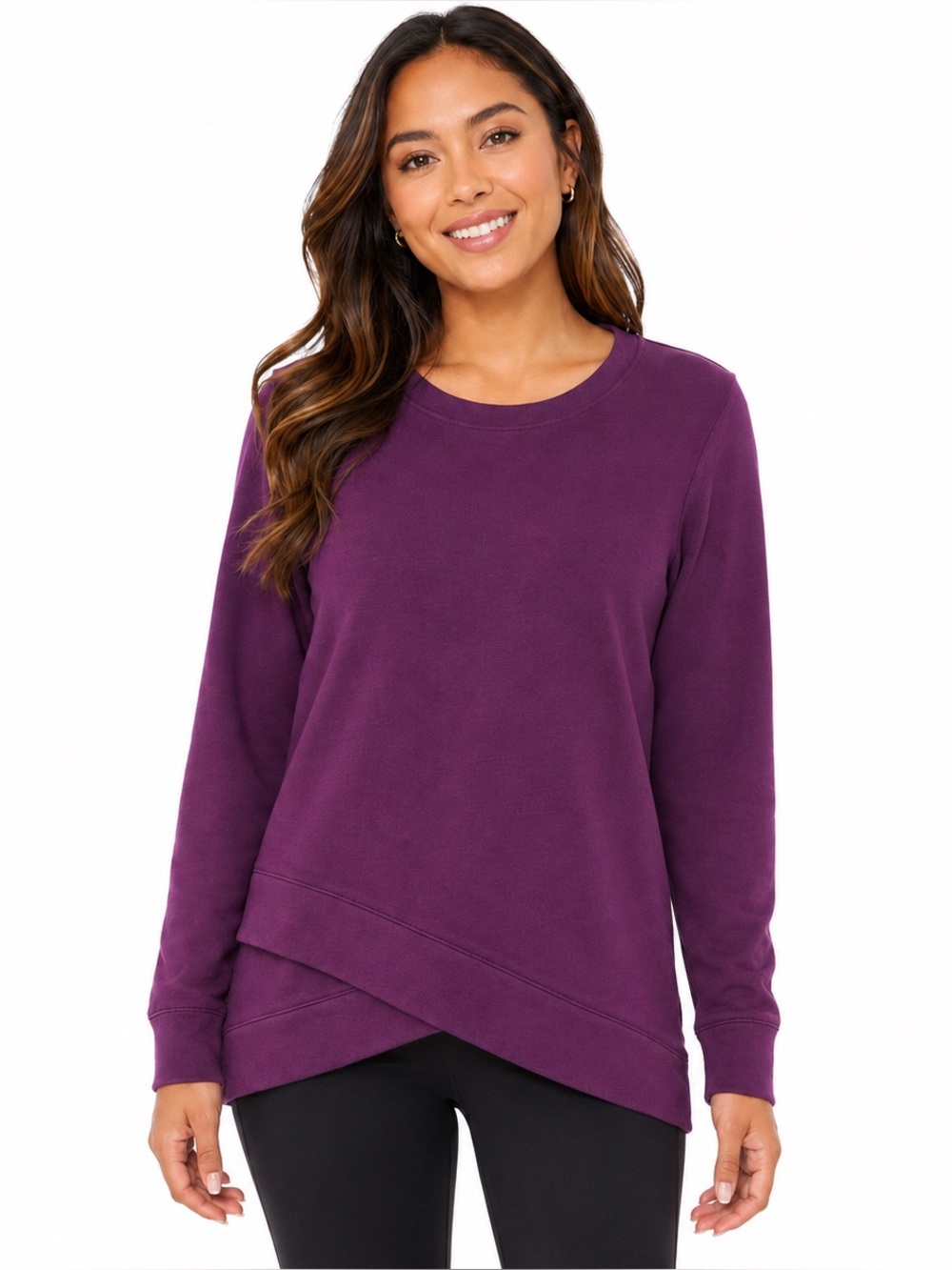 ZELOS Purple Fleece Pullover Criss Cross Hem Sweatshirt XL